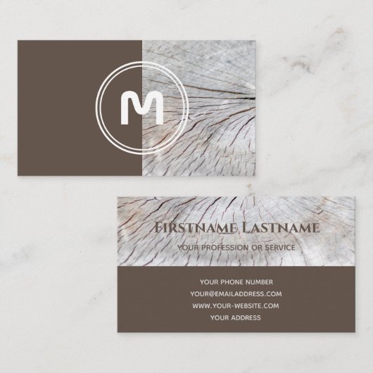 Elegant monogram hout met twee tonnen bruin tapent visitekaartje (Voorkant / Achterkant)