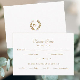 Elegant Monogram Huwelijk RSVP Kaart Goud Wit