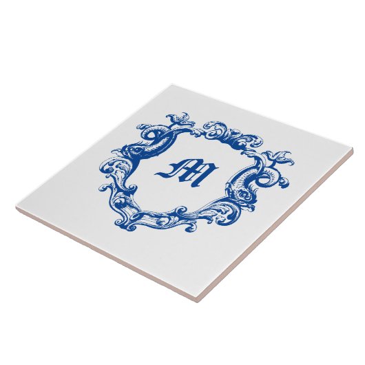 Elegant monogram in Sjabloon met dolfijn in Cartou Tegeltje (Zijkant)