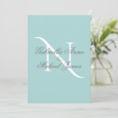 Elegant Monogram Initiaal Blue Wedding Kaart (Staand voorkant)
