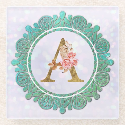 Elegant Monogram Initiaal Brieven met Mandala Glazen Onderzetter (Voorkant)