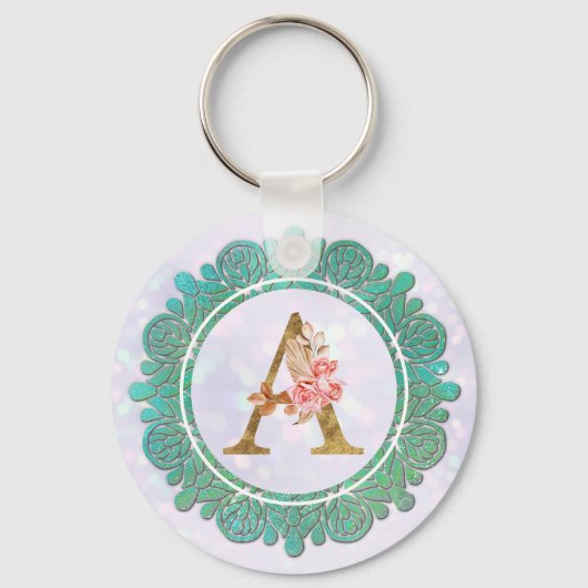 Elegant Monogram Initiaal Brieven met Mandala Sleutelhanger (Voorkant)