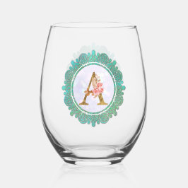 Elegant Monogram Initiaal Brieven met Mandala Wijnglas Zonder Voet