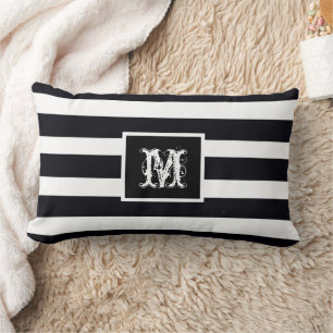 Elegant Monogram Initiaal Modern Chic Zwart-Wit Kussen
