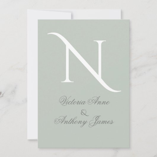 Elegant Monogram Initiaal Sage Green Wedding Kaart (Voorkant)