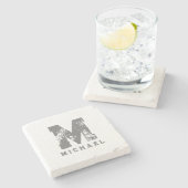 Elegant Monogram Initiaal Sjabloon Cool Marble Stenen Onderzetter (Zijkant)