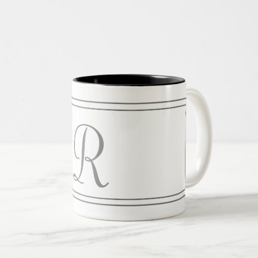 Elegant Monogram Initiaal White Striped Tweekleurige Koffiemok (Voorkant rechts)