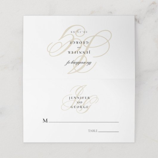 Elegant monogram initiaal witte goudbruiloft (Buitenkant ongevouwen)