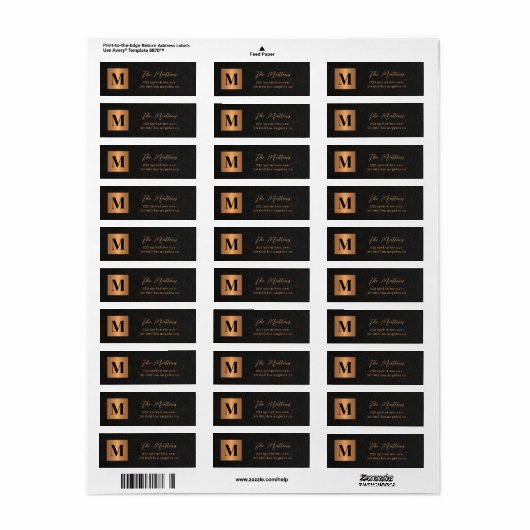 Elegant monogram initiaal zwart goud etiket (Full Sheet)