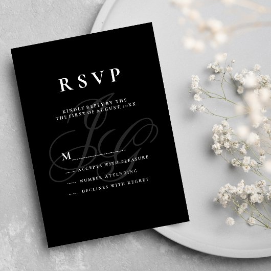 Elegant monogram initiaal zwart wit RSVP Kaart