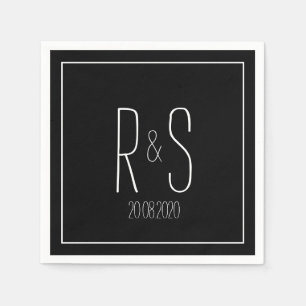 Elegant Monogram Initiaal Zwart Wit Trouwfeest Servet