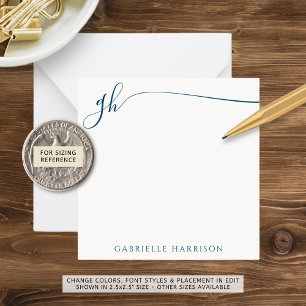 Elegant Monogram Initialen Blauw Script Notitiekaartje