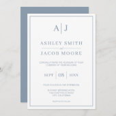 Elegant Monogram Initialen Dusty Blue Wedding Kaart (Voorkant / Achterkant)
