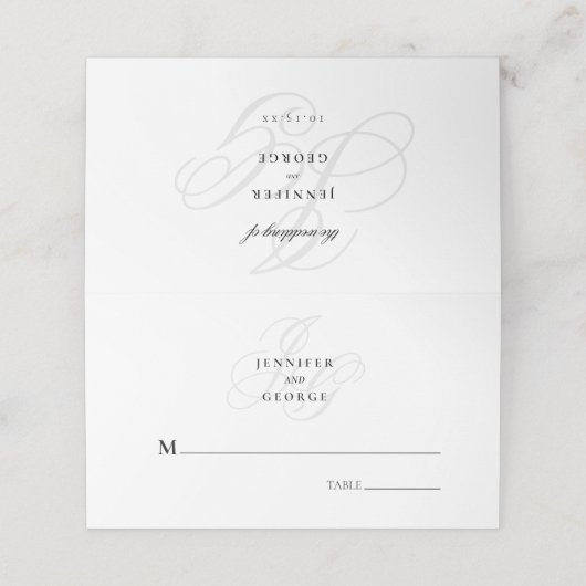 Elegant monogram initialen stijlvolle witte bruilo (Buitenkant ongevouwen)