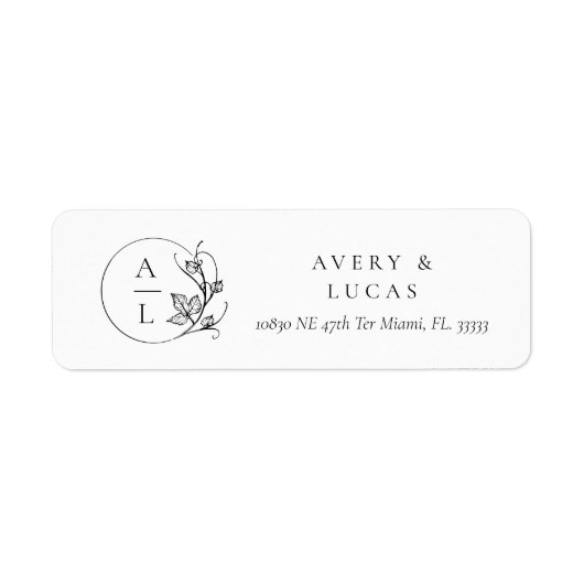 Elegant Monogram Initialen Wedding Return label (Voorkant)