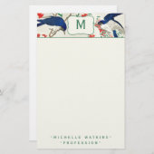 Elegant Monogram Japans Woodblock Bird Briefpapier (Voorkant / Achterkant)