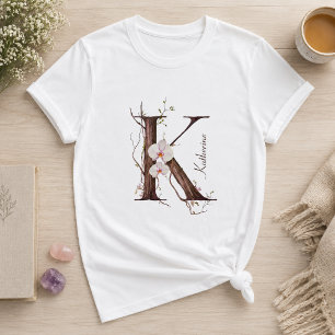 Elegant Monogram "K" met Pastel Orchideeën & Wijnr T-shirt