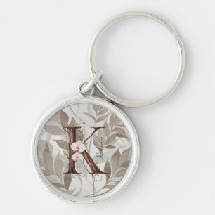 Elegant Monogram "K" met Pastel Orchids & Vines Sleutelhanger
