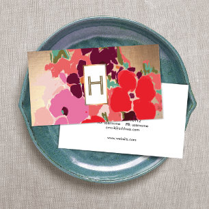 Elegant Monogram, Kleurrijke Bloemen, Goud Visitekaartje