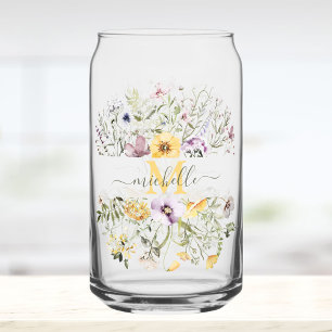Elegant Monogram Kleurrijke Bloementuin Bloemmotie Blikvorm Glas