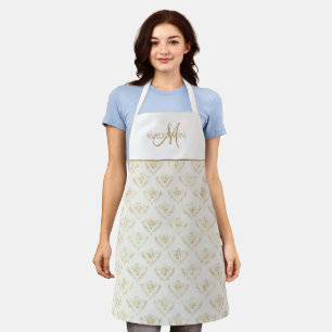 Elegant monogram, koningin, crème en goud schort