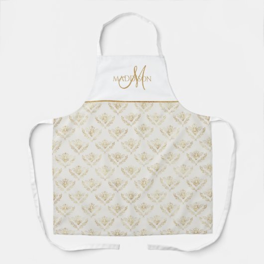 Elegant monogram, koningin, crème en goud schort (Voorkant)