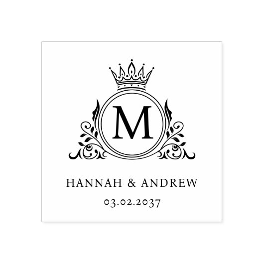 Elegant, Monogram, Koninklijk, Kroon, Logo Bruilof Rubberstempel (Afrduk)