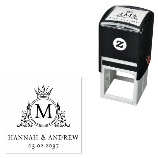 Elegant, Monogram, Koninklijk, Kroon, Logo Bruilof Zelfinktende Stempel (In situ)