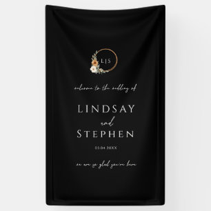 Elegant Monogram Koper Aards Zwart Bruiloft Spandoek