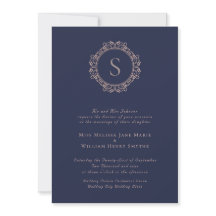 Elegant Monogram Koper Blush Navy Bruiloft