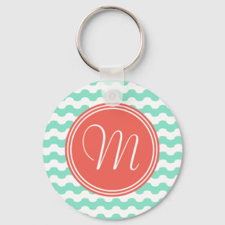 Elegant monogram koralen met golven in groen sleutelhanger