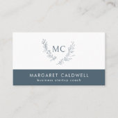 Elegant monogram krans neutraal leisteen visitekaartje (Voorkant)