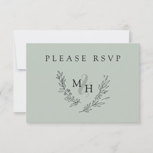 Elegant Monogram Krans Sage Bruiloft RSVP Kaartje (Voorkant)
