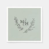 Elegant Monogram Krans Sage Bruiloft Servet (Voorkant)