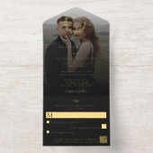 Elegant Monogram Krans Trouwfoto Echte Folie All In One Uitnodiging (Binnenkant)