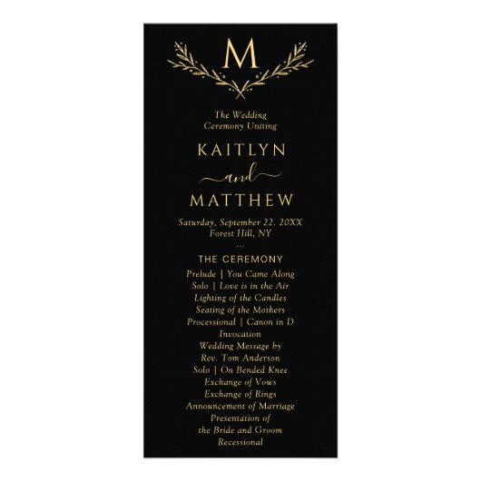 Elegant monogram krans trouwprogramma reclamekaart (Voorkant)