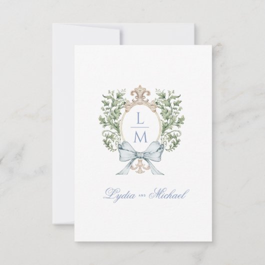 Élégant Monogram Leaf Crest avec carte RSVP Bow (Dos)