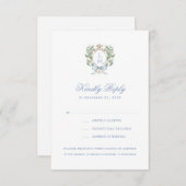 Elegant Monogram Leaf Crest w / Bow RSVP-kaart Bedankkaart (Voorkant / Achterkant)