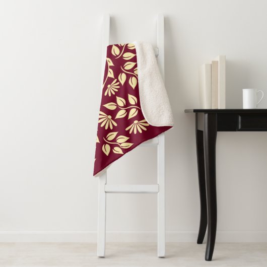 Elegant Monogram Leaf Daisy Pattern Burgundy Bath Sherpa Deken (In situ)