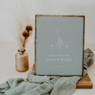 Elegant Monogram Leaf Sage Gastenboek Trouwbord Poster