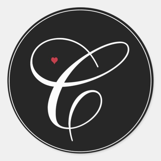 Elegant Monogram Letter C met hart Ronde Sticker (Voorkant)