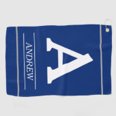 Elegant, Monogram Letter en Name Blue Golf Towel Golfhanddoek (Horizontaal)