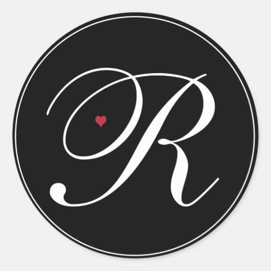 Elegant Monogram Letter R met hart Ronde Sticker (Voorkant)