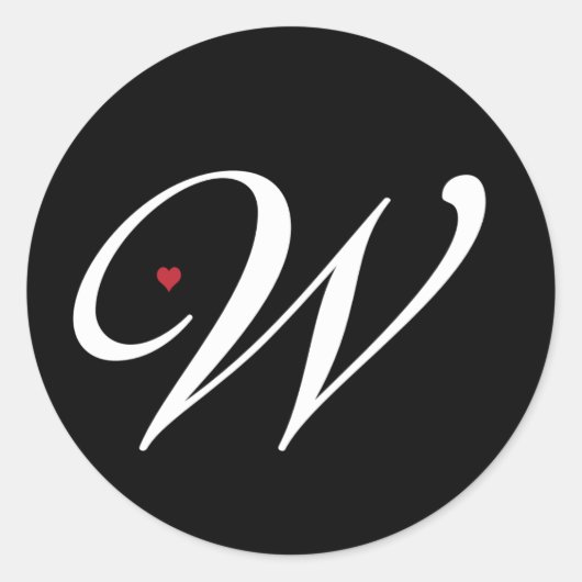 Elegant Monogram Letter W met hart Ronde Sticker (Voorkant)