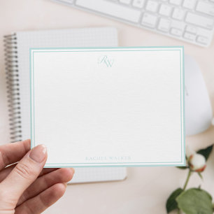 Elegant Monogram Lichtblauw Twee Rand Notitiekaartje