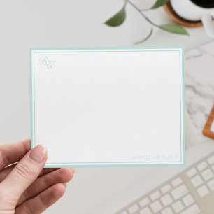 Elegant Monogram Lichtblauw Twee Rand Notitiekaartje