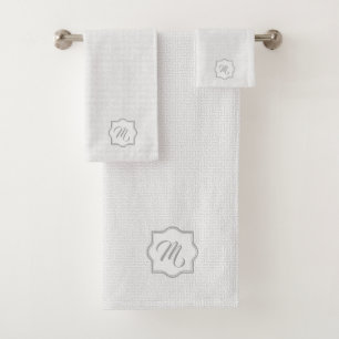 Elegant monogram lichtgrijs geometrisch patroon bad handdoek