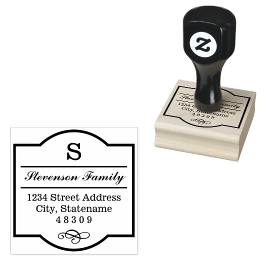 Elegant Monogram Lijst retouradres Rubberstempel (Gestempeld)