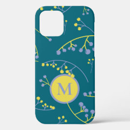 Elegant monogram lila geel bessenpatroon iPhone 12 hoesje
