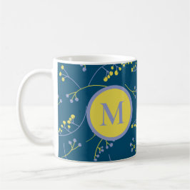 Elegant monogram lila geel bessenpatroon koffiemok